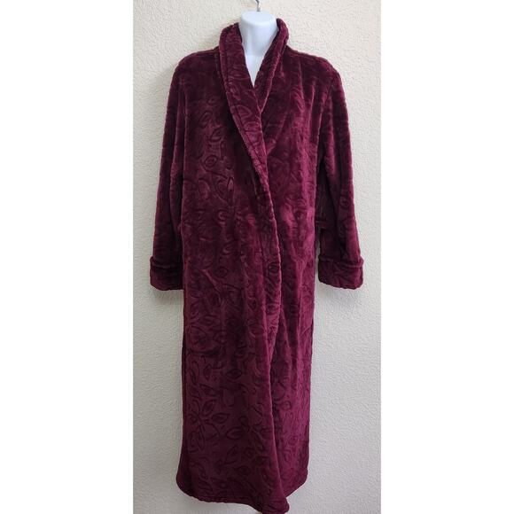 Jasmine Rose Burgundy Plush Robe Small Pockets Pockets Soft Comfy Cozy - Picture 1 of 5